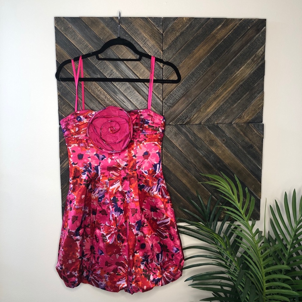 BCBGMaxazria Pink Floral Bubble Hem Mini Dress
